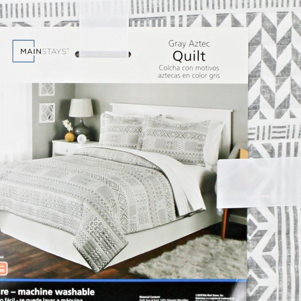Mainstays Comforter Lightweight Gray White Southwestern Aztec Full/Queen Quilt